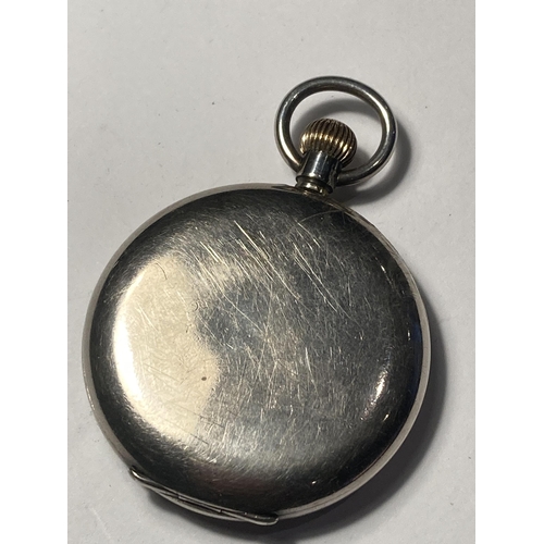 723 - A SILVER POCKET WATCH WITH WHITE ENAMEL FACE SEEN WORKING BUT NO WARRANTY