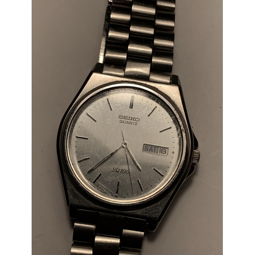 506A - A GENTS SEIKO QUARTZ SQ100 WITH STAINLESS STEEL STRAP SEEN WORKING BUT NO WARRANTY