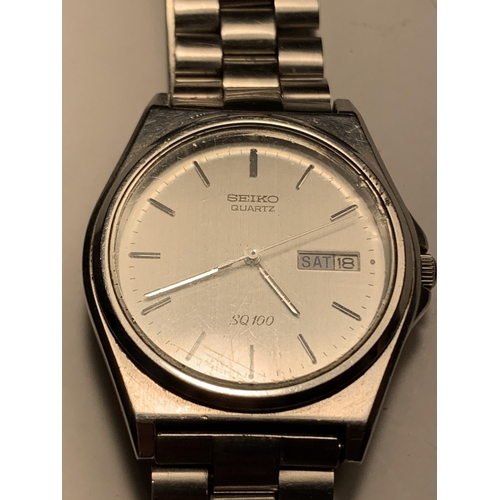 506A - A GENTS SEIKO QUARTZ SQ100 WITH STAINLESS STEEL STRAP SEEN WORKING BUT NO WARRANTY