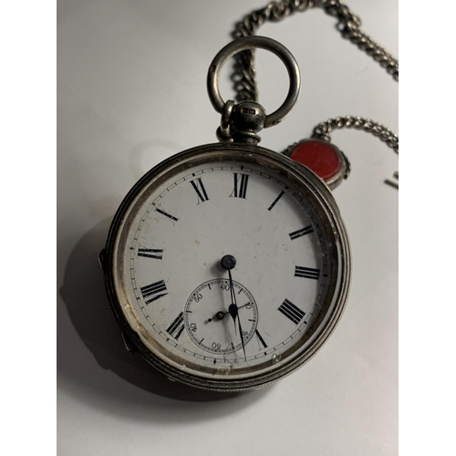 509A - A HALLMARKED BIRMINGHAM SILVER POCKET WITH ENAMEL WATCH WITH FOB AND KEY