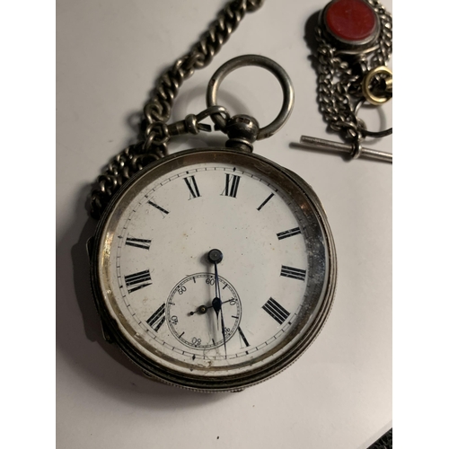 509A - A HALLMARKED BIRMINGHAM SILVER POCKET WITH ENAMEL WATCH WITH FOB AND KEY