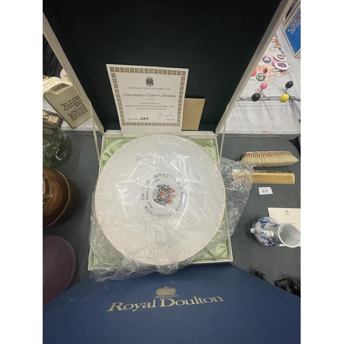 914 - A MINTON OCTOCENTENARY CHARTER CELEBRATIONS BOWL, BOXED, PLUS TWO ROYAL DOULTON ROYAL COMMEMORATIVE ... 