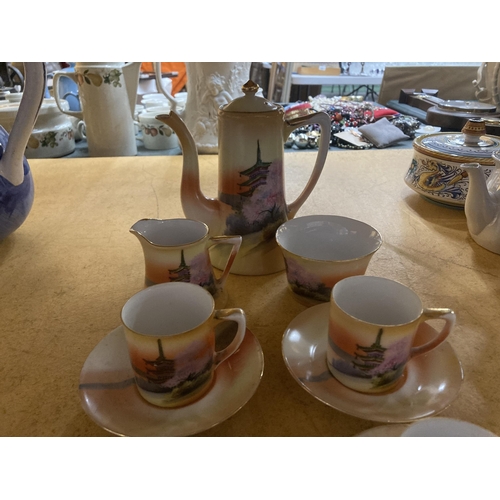 930 - A VINTAGE JAPANESE NORITAKE COFFEE SET TO INCLUDE A COFFEE POT, CREAM JUG, SUGAR BOWL, CUPS MAND SAU... 