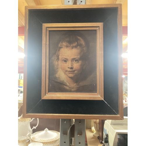 1000 - A WOODEN FRAMED OLEOGRAPH PRINT OF A YOUNG GIRL