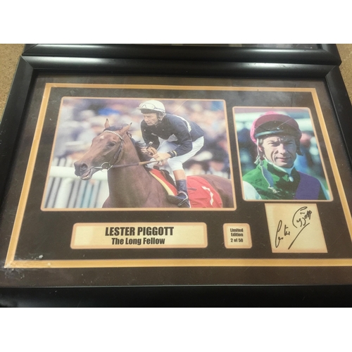 981 - A GROUP OF FRAMED HORSE RACING LIMITED EDITION SIGNED PHOTOS, RUBY WALSH, AP MCCOY AND LESTER PIGGOT... 