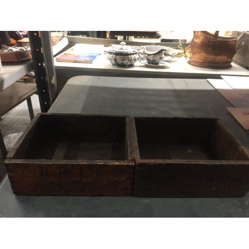 988 - TWO VINTAGE WOODEN STORAGE TRAYS / BOXES, R.R LTD, CREWE