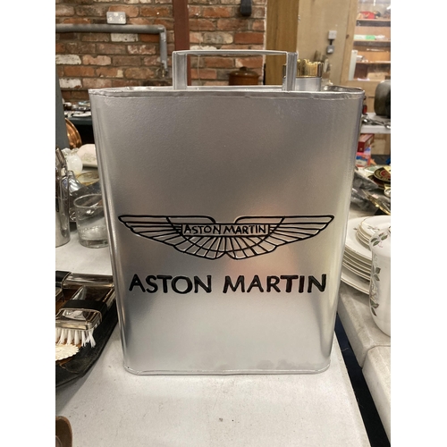 997 - A SILVER METAL ASTON MARTIN PETROL CAN WITH BRASS TOP