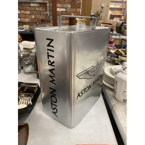 997 - A SILVER METAL ASTON MARTIN PETROL CAN WITH BRASS TOP