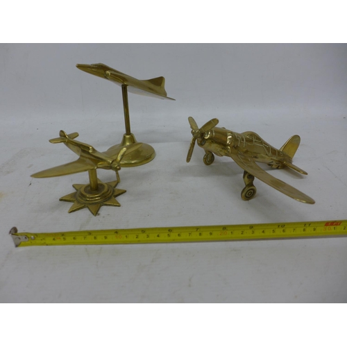 452 - THREE BRASS MODELS OF MILITARY AIRCRAFT