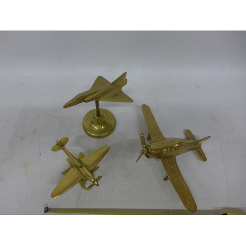 452 - THREE BRASS MODELS OF MILITARY AIRCRAFT