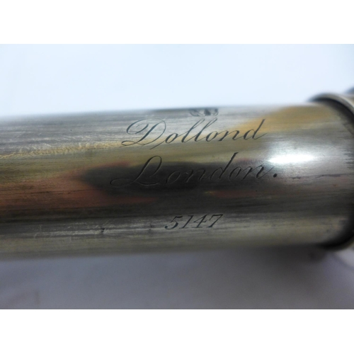 455 - A GOOD EARLY TO MID 19TH CENTURY FOUR DRAW TELESCOPE BY DOLLAND OF LONDON, SERIAL NUMBER 5147, WITH ... 