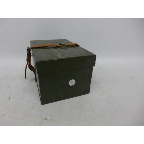 456 - A 1950'S TWO MAN RATION PACK METAL BOX WITH LEATHER STRAP