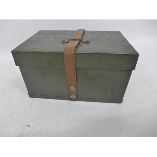 456 - A 1950'S TWO MAN RATION PACK METAL BOX WITH LEATHER STRAP