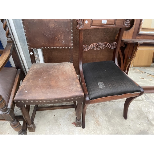 3023 - FOUR VARIOUS EARLY 20TH CENTURY OAK BARLEYTWIST DINING CHAIRS, VICTORIAN DINING CHAIR AND ONE OTHER