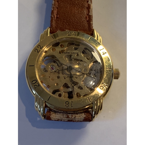 728 - A PARK LANE SKELETON WRIST WATCH SEEN WORKING BUT NO WARRANTY