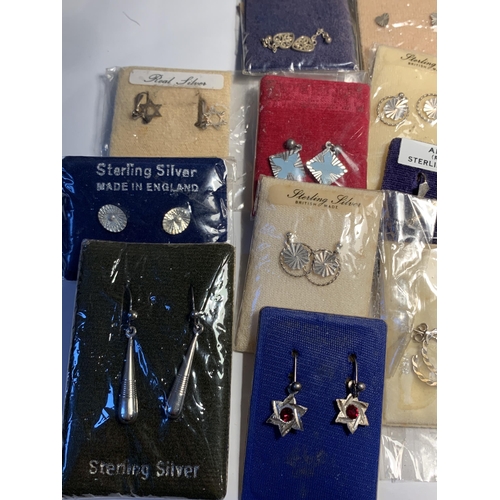 732 - TWENTY PAIRS OF SILVER EARRINGS ON BACKING