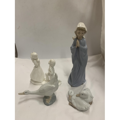 757A - A GROUP OF FOUR FIGURES - NAO LLADRO GIRL AND GEESE AND A ROYAL DOULTON IMAGES FIGURE