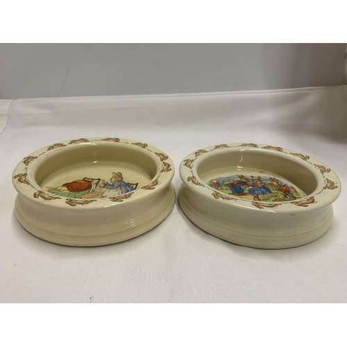 793 - TWO ROYAL DOULTON BUNNYKINS DEEP IVORY GLAZED EARTHENWARE BABY PLATES 