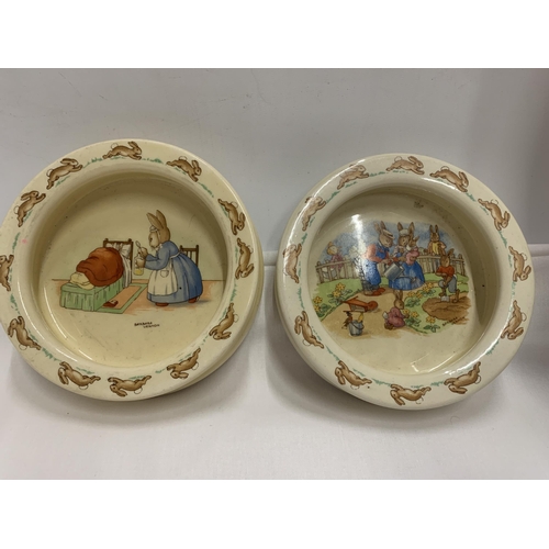 793 - TWO ROYAL DOULTON BUNNYKINS DEEP IVORY GLAZED EARTHENWARE BABY PLATES 