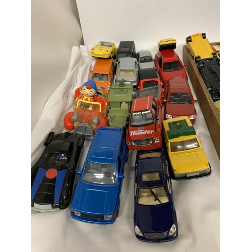 390 - A LARGE QUANTITY OF CARS TO INCLUDE A NODDY CAR, PEUGEOT, THUNDER TRUCK, ETC.,