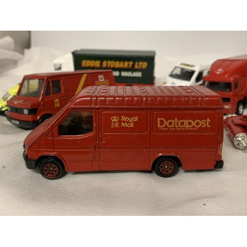 398 - A QUANTITY OF CORGI VANS AND TRUCKS TO INCLUDE A ROYAL MAIL SET AND EDDIE STOBART