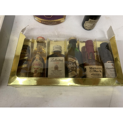 512 - A MIXED LOT - V.S COURVOISIER COGNAC, MINIATURE HARVEY'S BRISTOL CREAM, SANTA BOTTLE STOPPER AND MIN... 