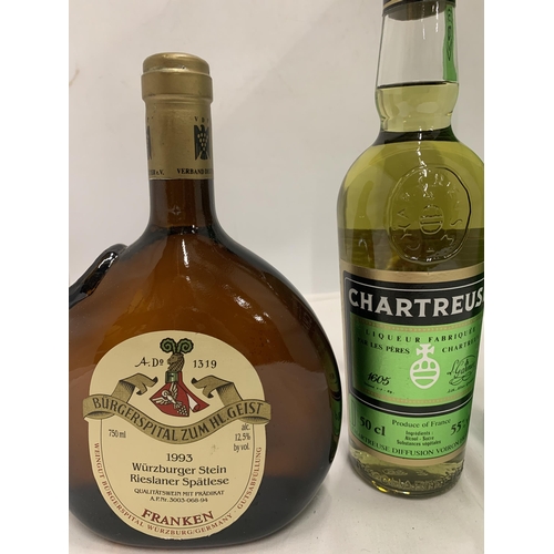 536 - TWO BOTTLES - BOXED CHARTREUSE 50CL 55% LIQUEUR AND 1993 75CL GERMAN WINE