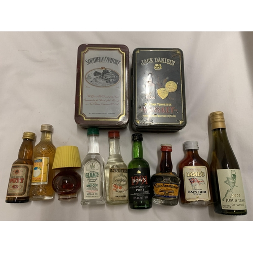 537 - A MIXED LOT OF MINIATURES - DOW'S 1991 LATE BOTTLED VINTAGEPORT, GLOAG'S DRY GIN, BOXED JACK DANIELS... 