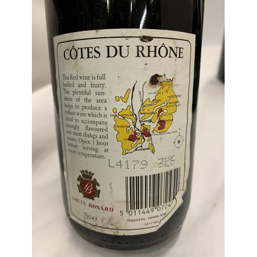 550 - FOUR MIXED BOTTLES - 1993 COTES DU RHONE LOUIS BONARD, HARDY'S, 1999 FRANKEN SPATLESE AND 1997 WURTT... 