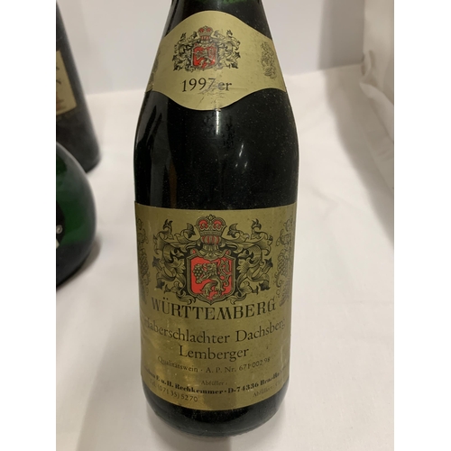 550 - FOUR MIXED BOTTLES - 1993 COTES DU RHONE LOUIS BONARD, HARDY'S, 1999 FRANKEN SPATLESE AND 1997 WURTT... 