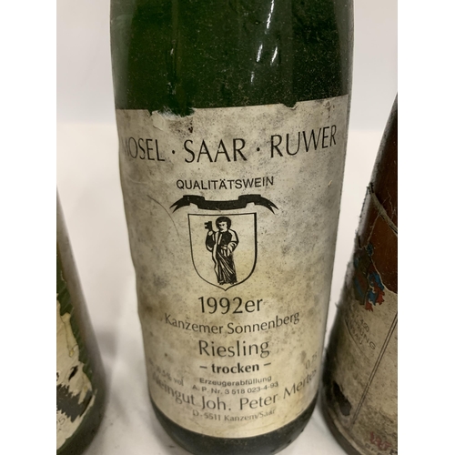 561 - FOUR MIXED BOTTLES - 1992 RIESLING, 1981 ST JOHANNER ABTEY, JACOBS CREEK AND 1986 BOTTLE