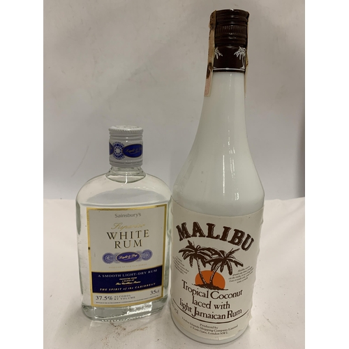 564 - TWO BOTTLES - 35CL WHITE RUM AND 70CL MALIBU JAMAICAN RUM