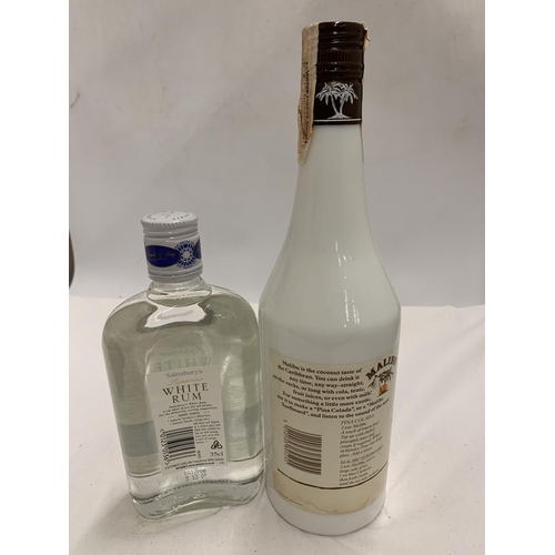 564 - TWO BOTTLES - 35CL WHITE RUM AND 70CL MALIBU JAMAICAN RUM