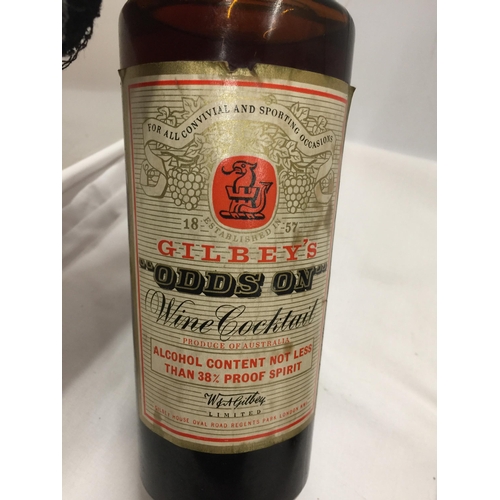 592 - THREE MIXED BOTTLES - GILBEY'S WINE COCKTAIL, DE KUYPER ORIGINAL PEACHTREE AND GREEN GODDESS WINE CO... 