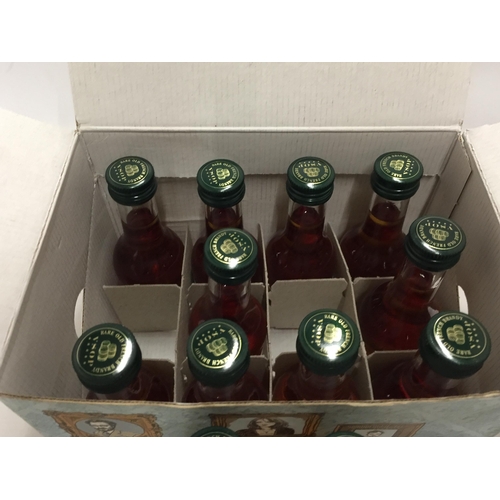 612 - A BOX OF TWELVE 5CL MINIATURES - THREE BARREL'S VSOP BRANDY