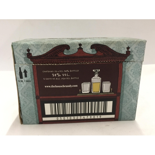 612 - A BOX OF TWELVE 5CL MINIATURES - THREE BARREL'S VSOP BRANDY