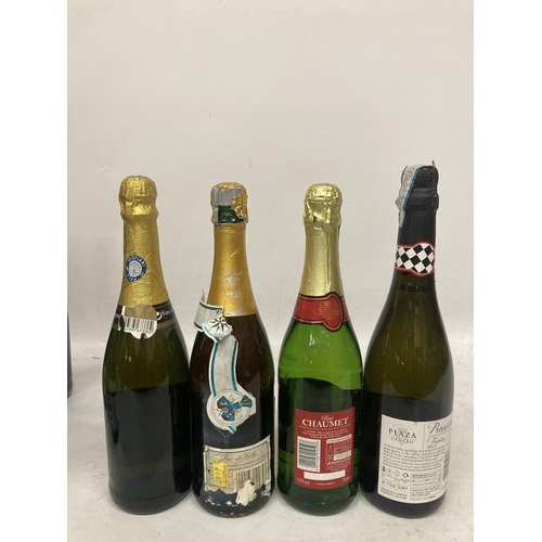 651 - FOUR 75CL BOTTLES - PLAZA PROSECCO, SIRE DE BEAUPRE BRUT, DUC DE VALLY AND CHAUMET BRUT