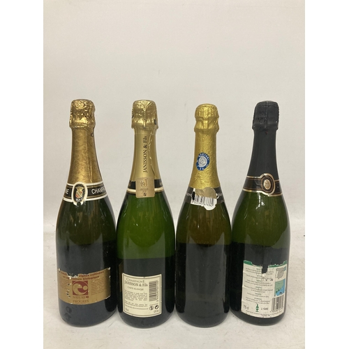 652 - FOUR 75CL BOTTLES - SIRE DE BEAUPRE BRUT, JANISSON & FILS CHAMPAGNE, CAVA AND CHAMPAGNE