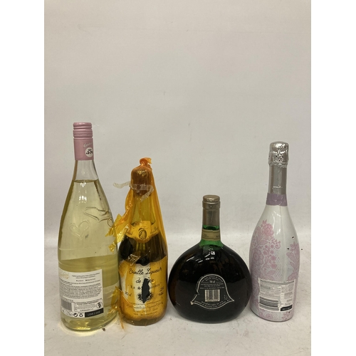 656 - FOUR MIXED BOTTLES - LAMBRINI, KIR ROYALE, VIELLE LIQUEUR AND MATEUS ROSE WINE