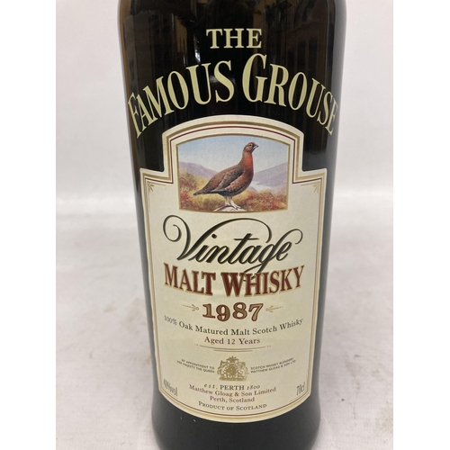 674 - A BOXED 70CL BOTTLE - THE FAMOUS GROUSE VINTAGE 1987 MALT WHISKY, AGED 12 YEARS