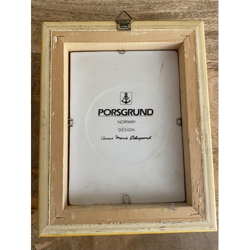 109 - A PORSGRUND, NORWAY FRAMED PORCELAIN TILE BY ANNE MARIE ODEGAARD