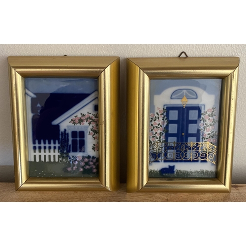 55 - TWO PORSGRUND, NORWAY FRAMED PORCELAIN TILES BY ANNE MARIE ODEGAARD