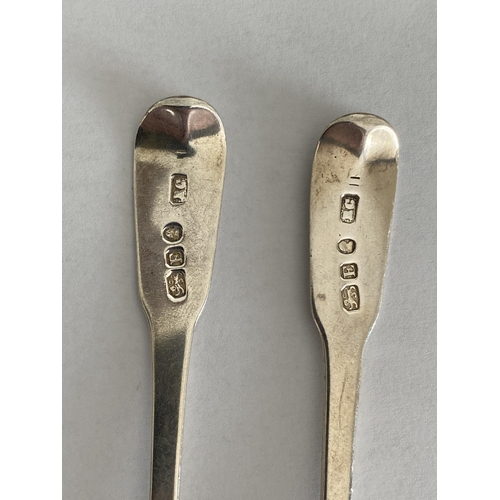 56 - A PAIR OF GEORGE III 1800 SILVER TEASPOONS, LONDON HALLMARKS, MAKER RICHARD CROSSLEY, LENGTH 13.5 CM... 