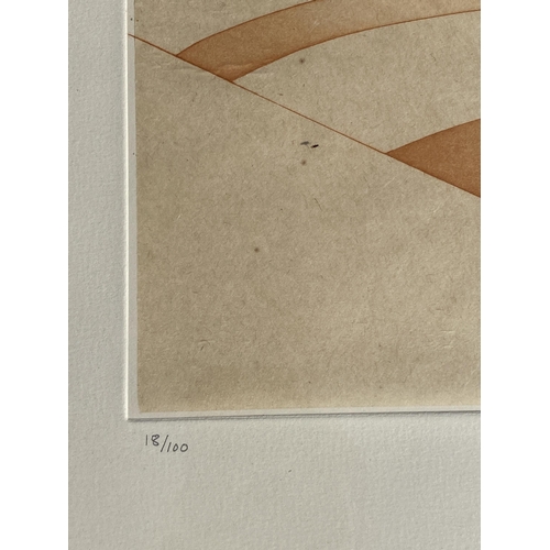 66 - A MID CENTURY NOEL FIGNIER PENCIL SIGNED COLOUR PRINT, NUMBERED 18/100 AND SIGNED, 70 X 54 CM