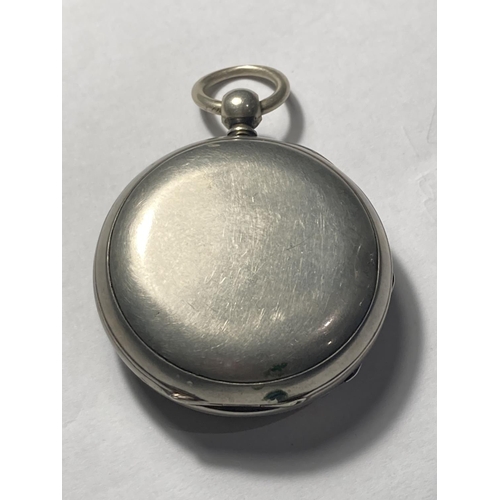 721 - A GENTS POCKET WATCH WITH WHITE ENAMEL FACE AND ROMAN NUMERALS