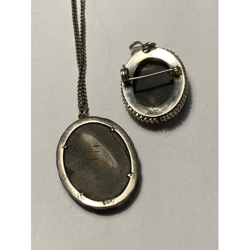 749 - A SILVER CAMEO NECKLACE AND BROOCH