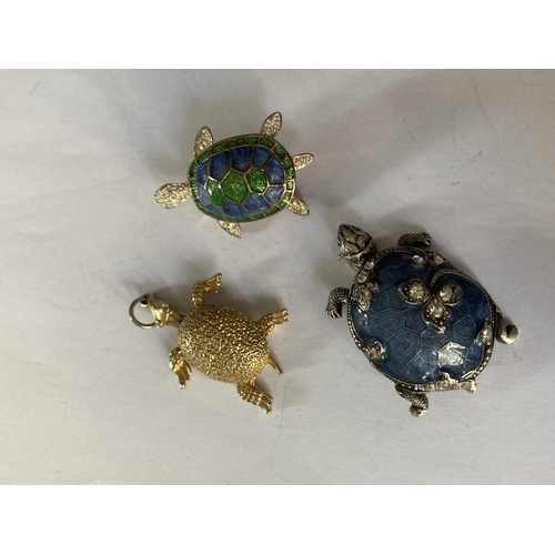 775 - THREE ORNATE TURTLE BROOCHES