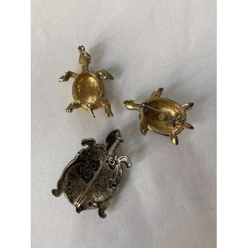 775 - THREE ORNATE TURTLE BROOCHES