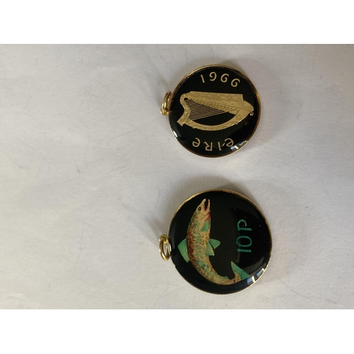 776 - TWO IRISH ENAMELLED COINS