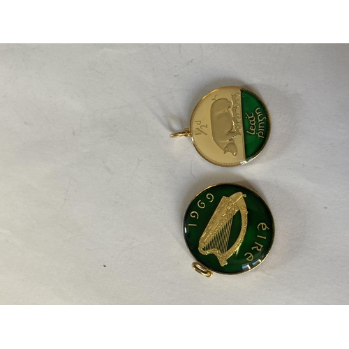 776 - TWO IRISH ENAMELLED COINS